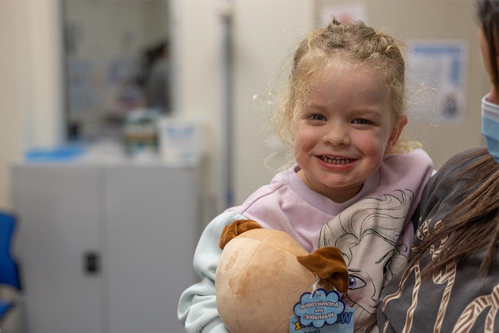 Elysia loved the new toys in the Allied Health department!