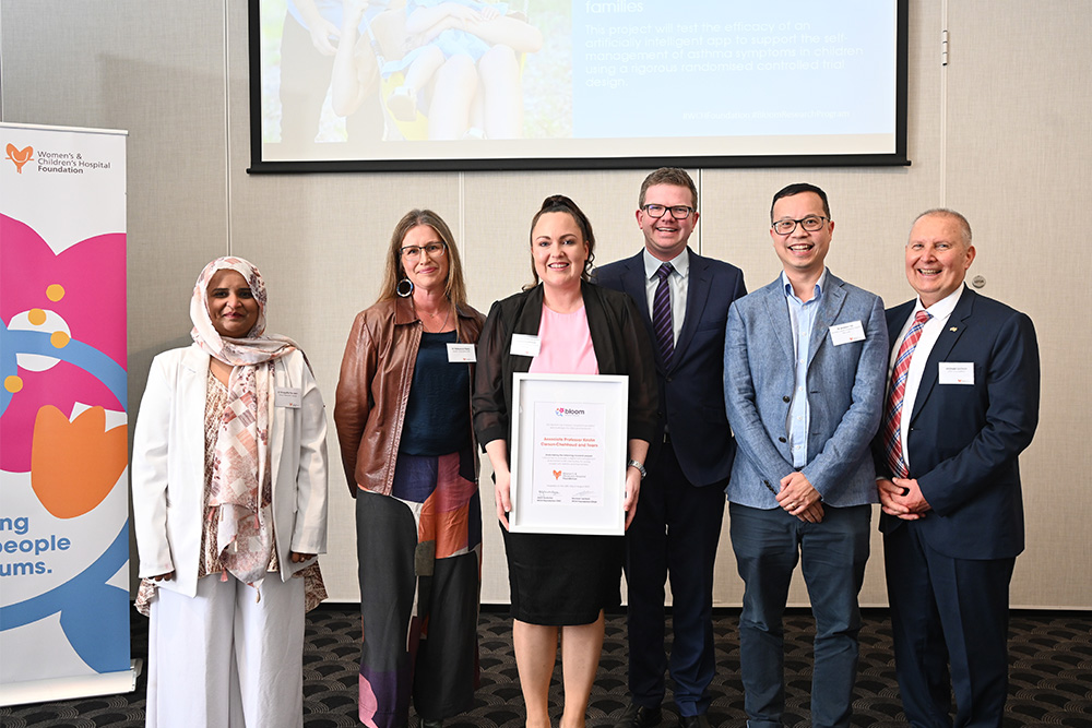 Dr Shagufta Perveen, Dr Rebecca Perry, Associate Professor Kristin Carson-Chahhoud, the Honourable Chris Picton MP, Dr Andrew Tai and Michael Luchich at the 2023 Bloom Research Program awards night.